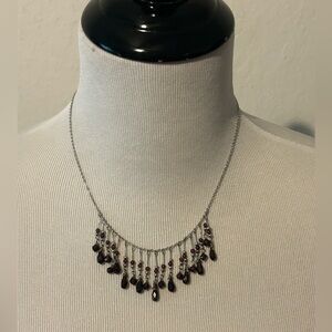 Beautiful LR dark purple beaded necklace 16” with extension marked 925 on clasp